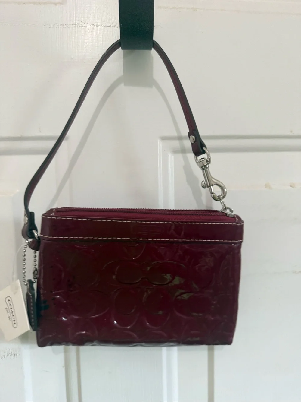Authentic COACH Women's Patent Leather Wristlet - Deep Red.